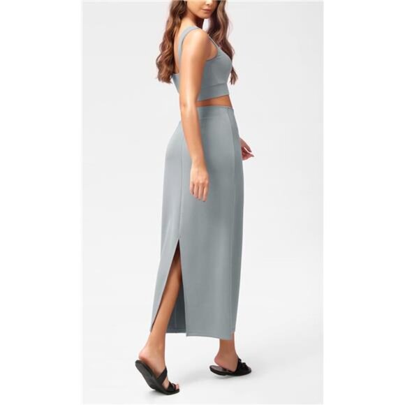 Soft Maxi Skirt, Casual Long Pencil Skirts GreyBlue - Picture 3 of 5